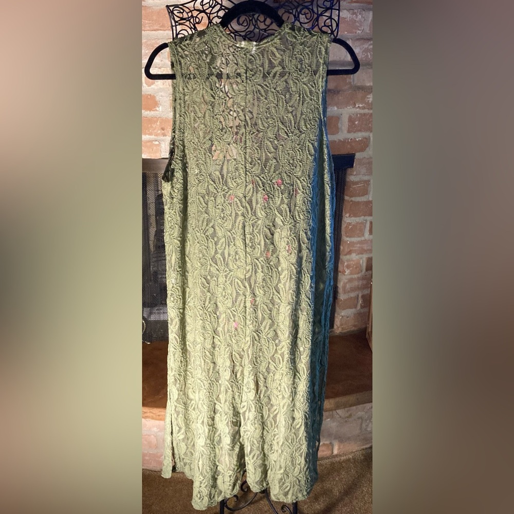 LuLaRoe Maxi Green Lace Duster/Cardigan - Picture 4 of 5
